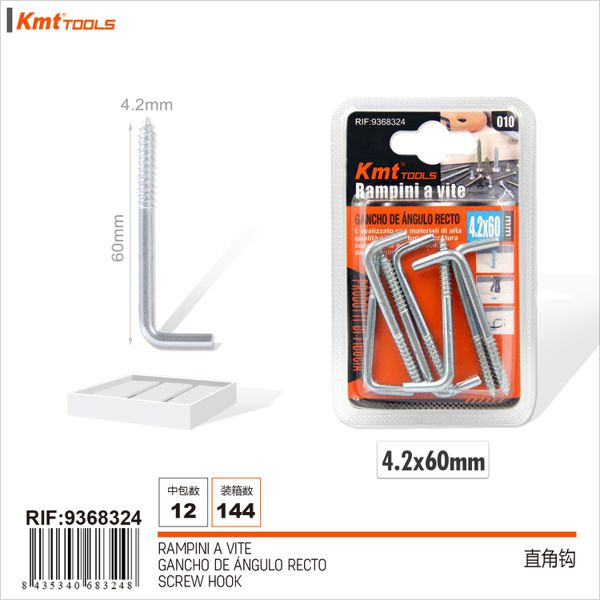 Gancho de Angulo Reto 4.2*60mm 7pcs