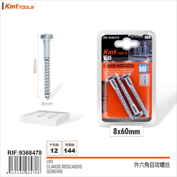 Parafuso Auto-Roscados 8*60mm 4PCS