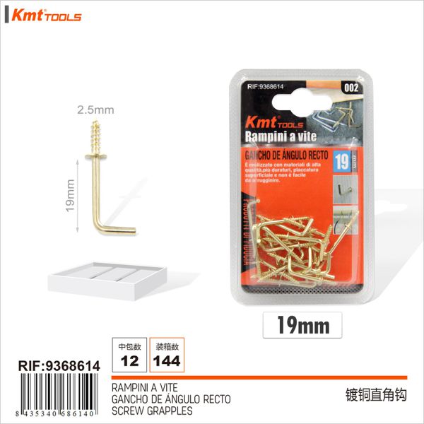 Gancho de Angulo Reto 19mm 22pcs