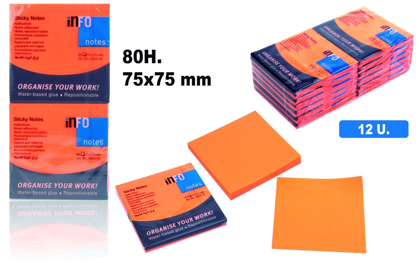 INFONOTES ADHESIVAS NARANJA 75X75MM 80H 5654-35(1)