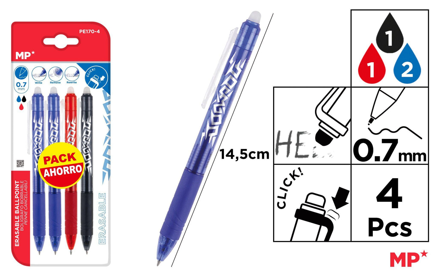 CANETA BORRABLE CLICK PACK AHORRO 4 UDS