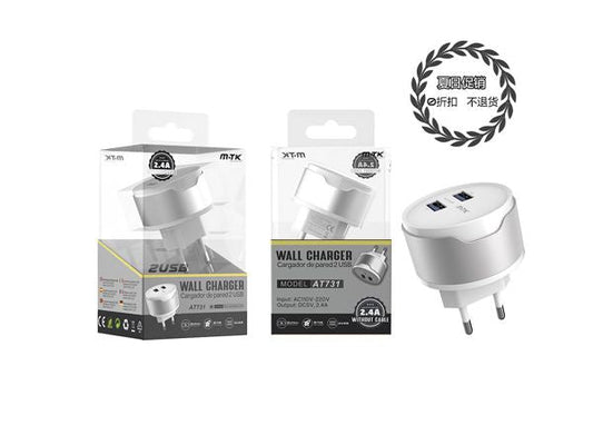 Carregador 2 entradas USB Branco