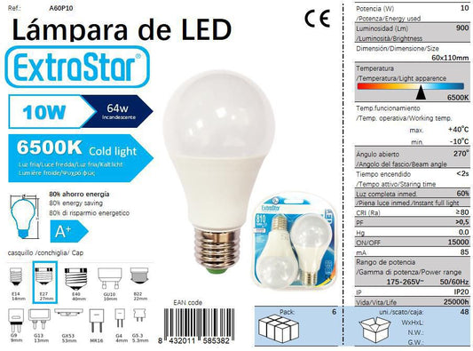 LÂMPADA LED A60 PACK 2 E27 10W 6500K CJ48 LED  10W