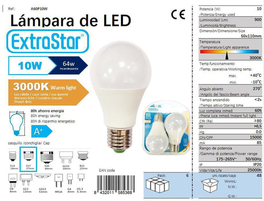 LÂMPADA LED A60 PACK 2 E27 10W 3000K CJ48 LED  10W