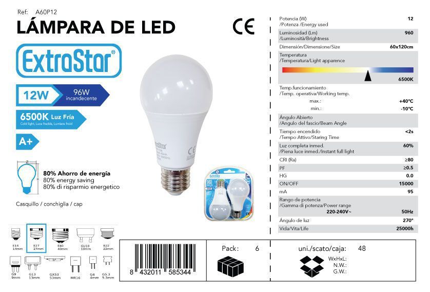 LÂMPADA DE LED 12W 6500K PACK2 CJ48 LED  12W