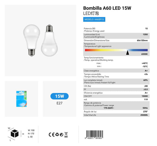 LÂMPADA LED A60 PACK 2 E2715W 6500K CJ36 LED  15W