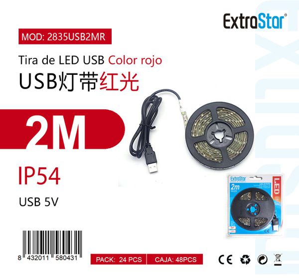 TIRA DE LED ROJO COM USB 2M 60LED USB  2