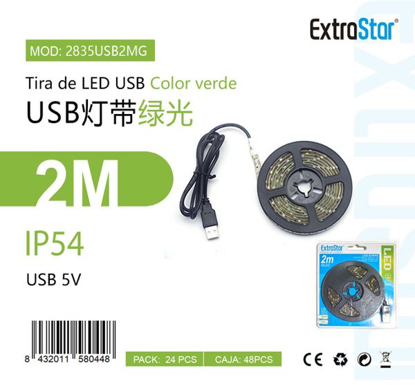 TIRA DE LED VERDE COM USB 2M 60LED LED  2