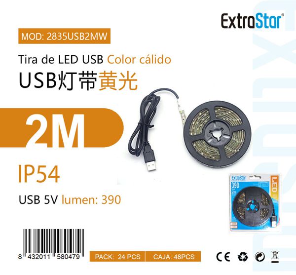 TIRA DE LED 3000K COM USB 2M 60LED LED  2
