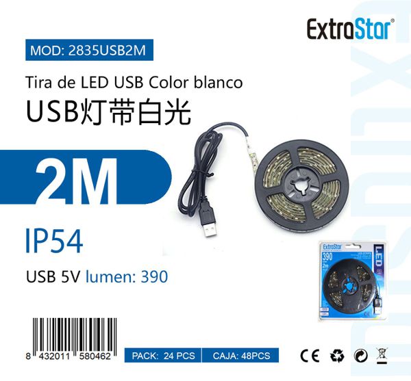TIRA DE LED 6500K COM USB 2M 60LED USB  2