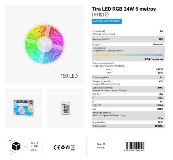 TIRAS DE LED 150LED 5M RGB CJ24 LED 150 24W 5