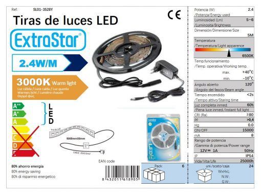 TIRA LED IP54 3528 30LED M LUZ QUENTE 5 MTS CJ24  5 2.4W