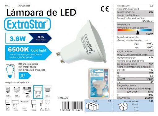 LÂMPADA LED GU10 4W LUZ DIA CJ144 LED GU10 3.8W
