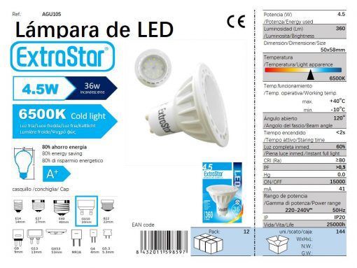 LÂMPADA LED GU10 5W 320LM 6500K LUZDIA CJ144 LED GU10 4.5W