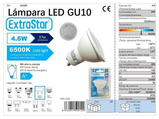 LÂMPADA LED GU10 5W 300LM 6500K LUZ DIA CJ144 LED GU10 4.6W