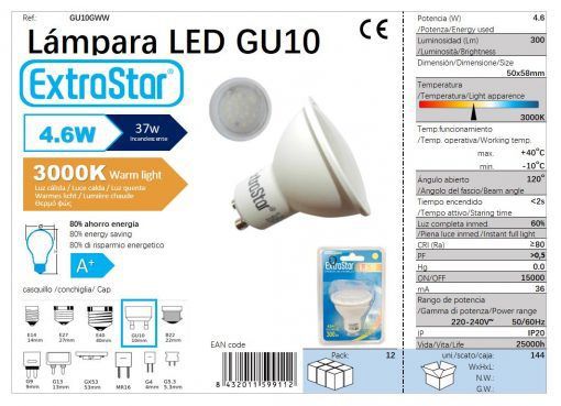 LÂMPADA LED GU10 5.5W 440LM 6500K LUZ DIA CJ144 LED GU10  4.6W