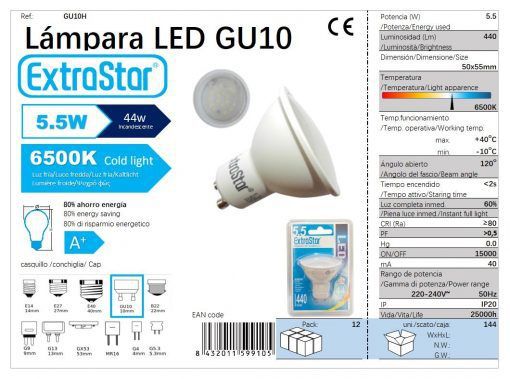 LÂMPADA LED GU10 A P 6w 420LM 6500K LUZ DIA LED GU10 5.5W