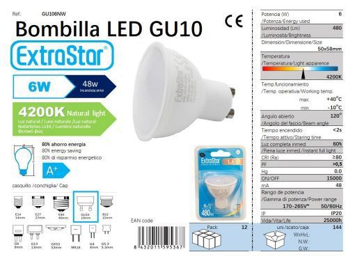 LÂMPADA LED GU10 6W 460LM 4200K LUZ NATURAL CJ144 LED GU10 6W