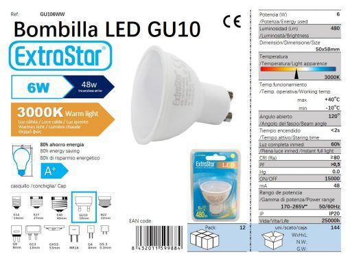 LÂMPADA LED GU10 6W 460LM 3000K LUZ QUENTE CJ144 LED GU10 6W