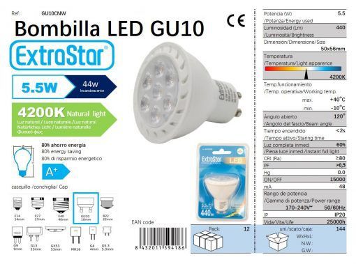 LÂMPADA LED GU10 6X1 4200K LUZ DIA CJ144 LED GU10 5.5W