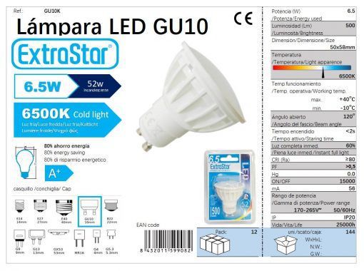 LÂMPADA LED GU10 7W A P 6500K LUZ DIA LED GU10 6.5W