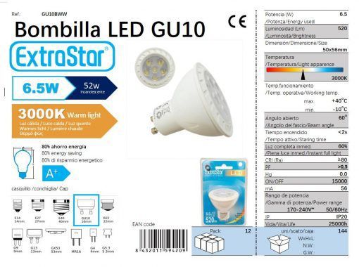 LÂMPADA LED GU10 7X1 3000K LUZ QUENTE CJ144 LED GU10 6.5W
