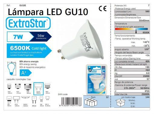 LÂMPADA LED GU10 7W 6400K LUZ DIA LED GU10 7W