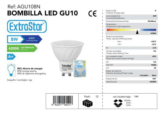 LÂMPADA LED GU10 COB 8W 6500K FRIA CJ144 LED GU10  8W