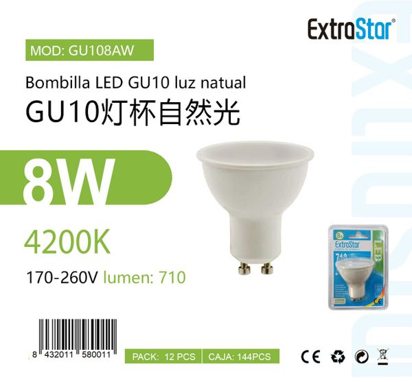LÂMPADA LED GU10 8W 4200K LUZ NATURAL CJ144 LED 8W  GU10