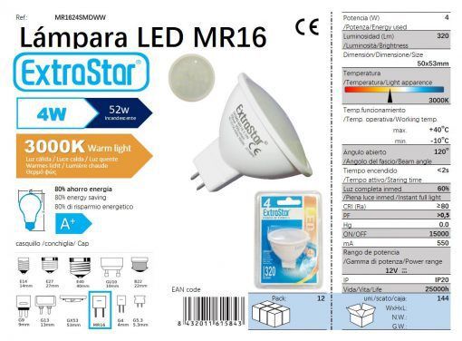 LÂMPADA LED MR16 4W LUZ QUENTE CJ144 LED MR16  4W