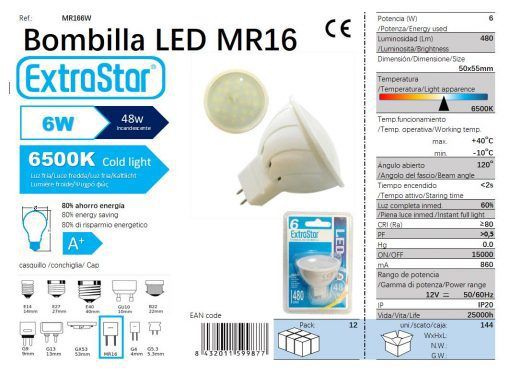 LÂMPADA LED MR16 6w 460LM 6500K LUZ DIA CJ144 LED MR16  6W