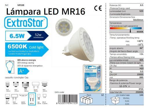 LÂMPADA LED MR16 7X1 6500K LUZ DIA CJ144 LED MR16  6.5W
