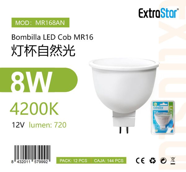 LÂMPADA LED COB MR16 8W 12V 4200k LUZ NATURAL CJ144 8W MR16 LED
