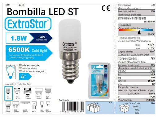 LÂMPADA LED DIRETIVO E14 2W 6500K LUZ DIA CJ144 LED 1.8W