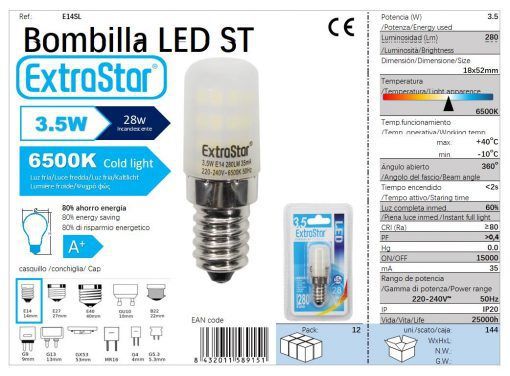 LÂMPADA LED E14 3.5W CRISTAL 6500K LUZ DIA CJ1144 LED 3.5W