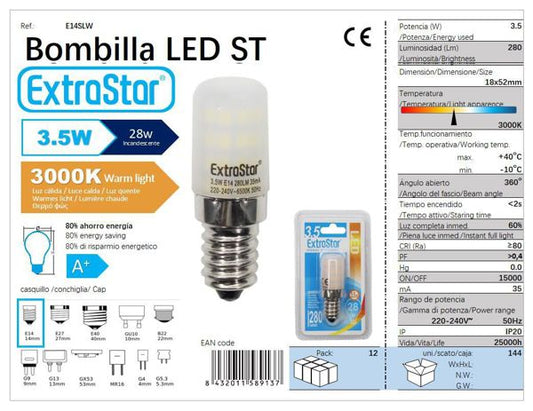 LÂMPADA LED E14 3.5W CRISTAL 3000K LUZ QUENTEZA LED  3.5W