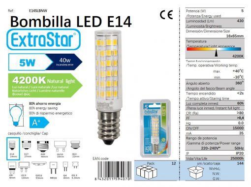 LÂMPADA LED DE PILAR 360o 5W E14 65 16mm 4200k LED 5W