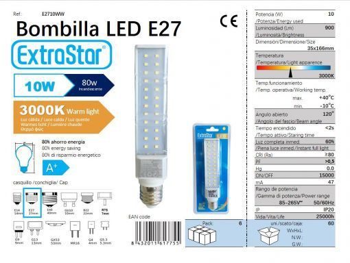 LÂMPADA 24LED 5630 E27 10W 3300K LUZ QUENTEDO J60 LED  10W