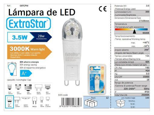 LÂMPADA LED G9 3.5W 200o LUZ QUENTE 3000k CJ144 LED G9 3.5W