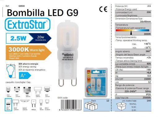 LÂMPADA LED G9 3W PAKC2 300o LUZ QUENTE CJ144 LED G9 2.5W