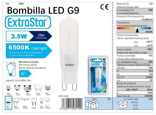 LÂMPADA LED G9 3.5W 300o 6500K LUZ DIA CJ144 LED G9 3.5W