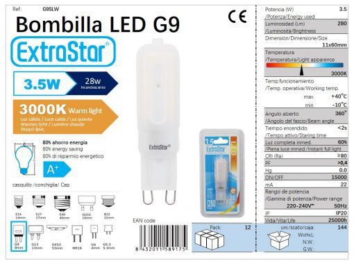 LÂMPADA LED G9 3.5W 300o 3000K LUZ QUENTE CJ144 LED G9 3.5W