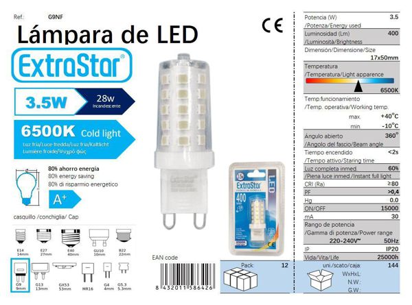 LÂMPADA LED G9 3.5W 360o LUZ FRIA 6500K CJ144 LED G9 3.5W