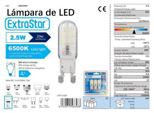 LÂMPADA LED G9 220-240V 2.5W 360o LUZ FRIA LEDG9 2.5W