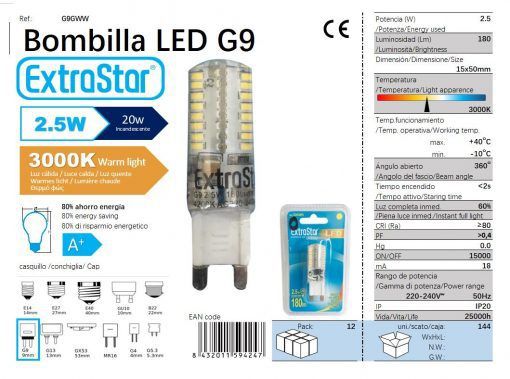 LÂMPADA LED G9 220V 2.4W 360o SILICOMA LUZ QUENTE LED G9 2.5W
