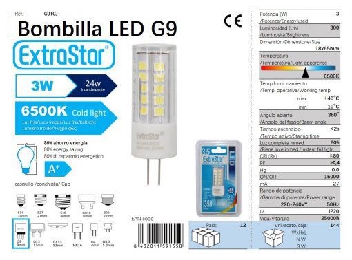 LÂMPADA LED G9 TORRE 2.8W 360o 6500k LED G9 3W