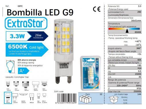 LÂMPADA LED G9 OCTAGONAL 3.3W 360o 6500k LED G9 3.3W