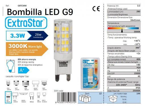 LÂMPADA LED G9 OCTAGONAL 3.3W 360o 3000k LED G9 3.3W