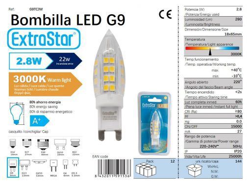 LÂMPADA LED G9 TORRE 2.8W 360o 3000k LED G9 2.8W
