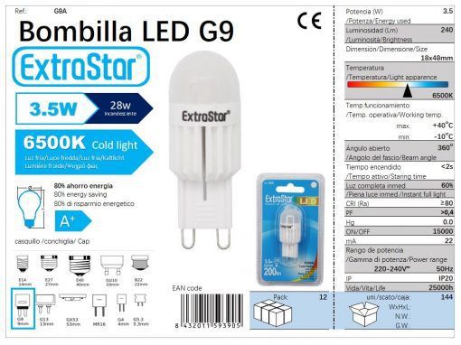 LÂMPADA LED PETALO G9 3.5W LUZ DIA 6400K CJ144 LED G9 3.5W